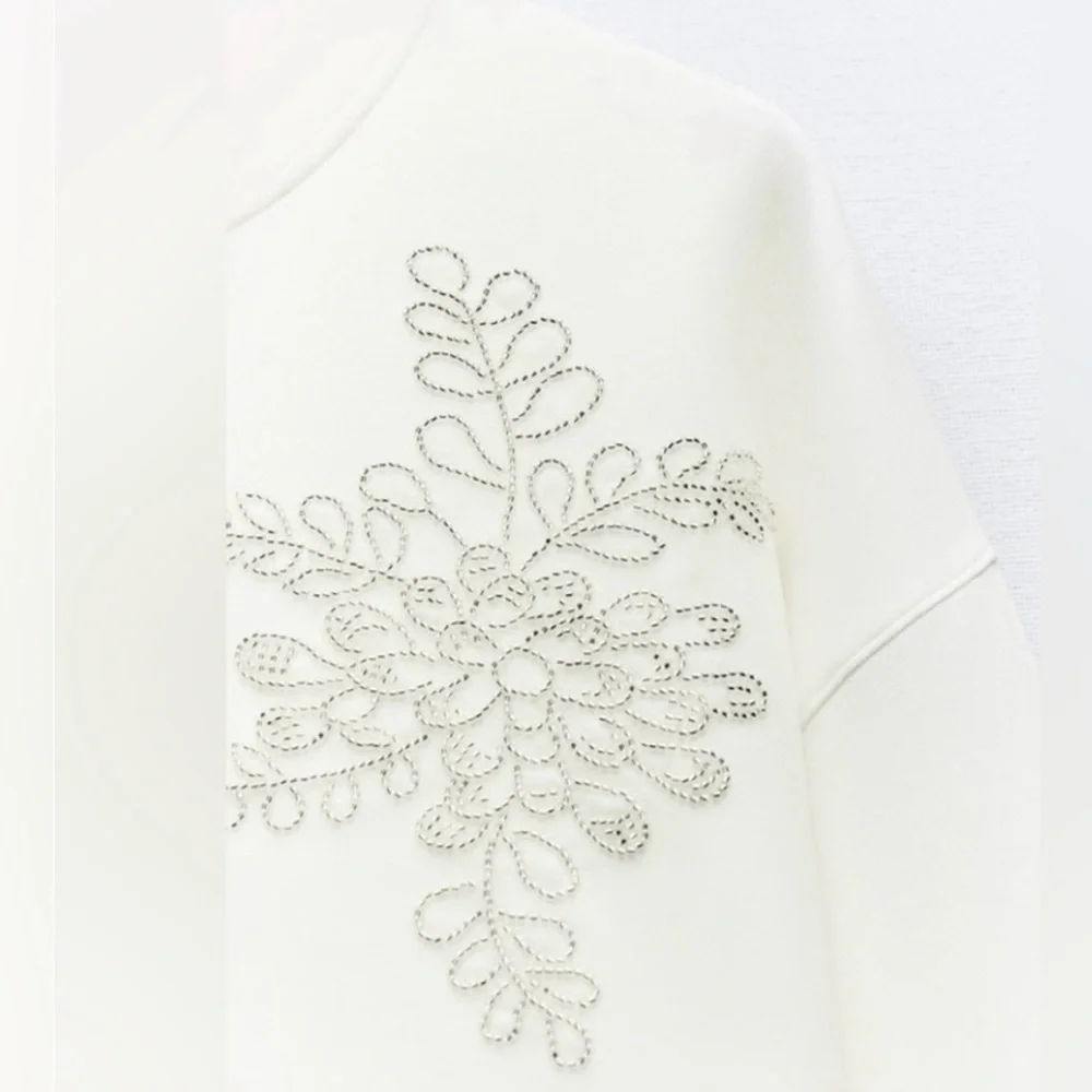 ZARA Ivory Jeweled Sweatshirt | X-Large | Long Sleeve | Sold Out - Picture 6 of 10